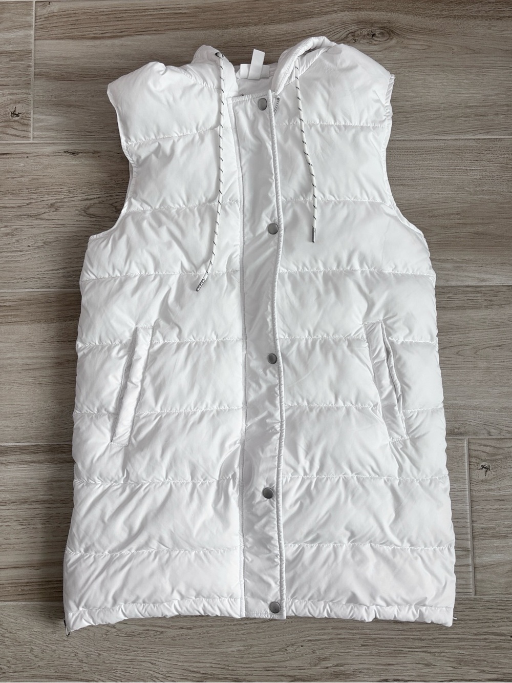 Zella Long Hooded Puffer Vest White Women’s Size Small Pure White Like New